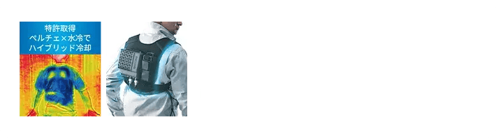 冷却ベストの使用前後を示すサーモグラフィーと着用イメージ